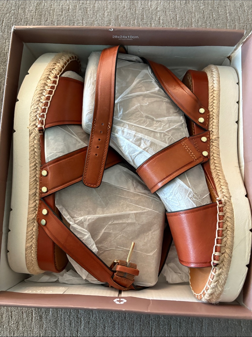 Franco Sarto Cognac Brown Leather Platform Espadrille Sandals
